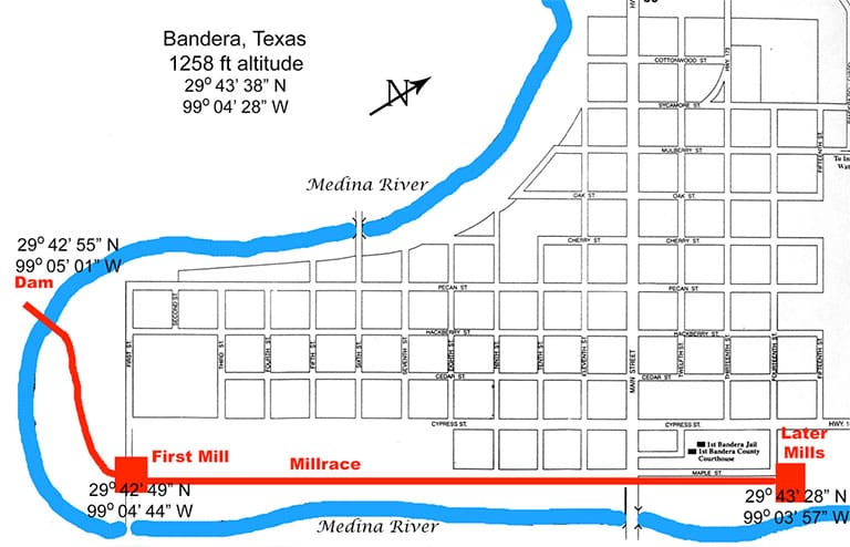 Map showing the dam, millrace and later mills at Fourteenth Street.